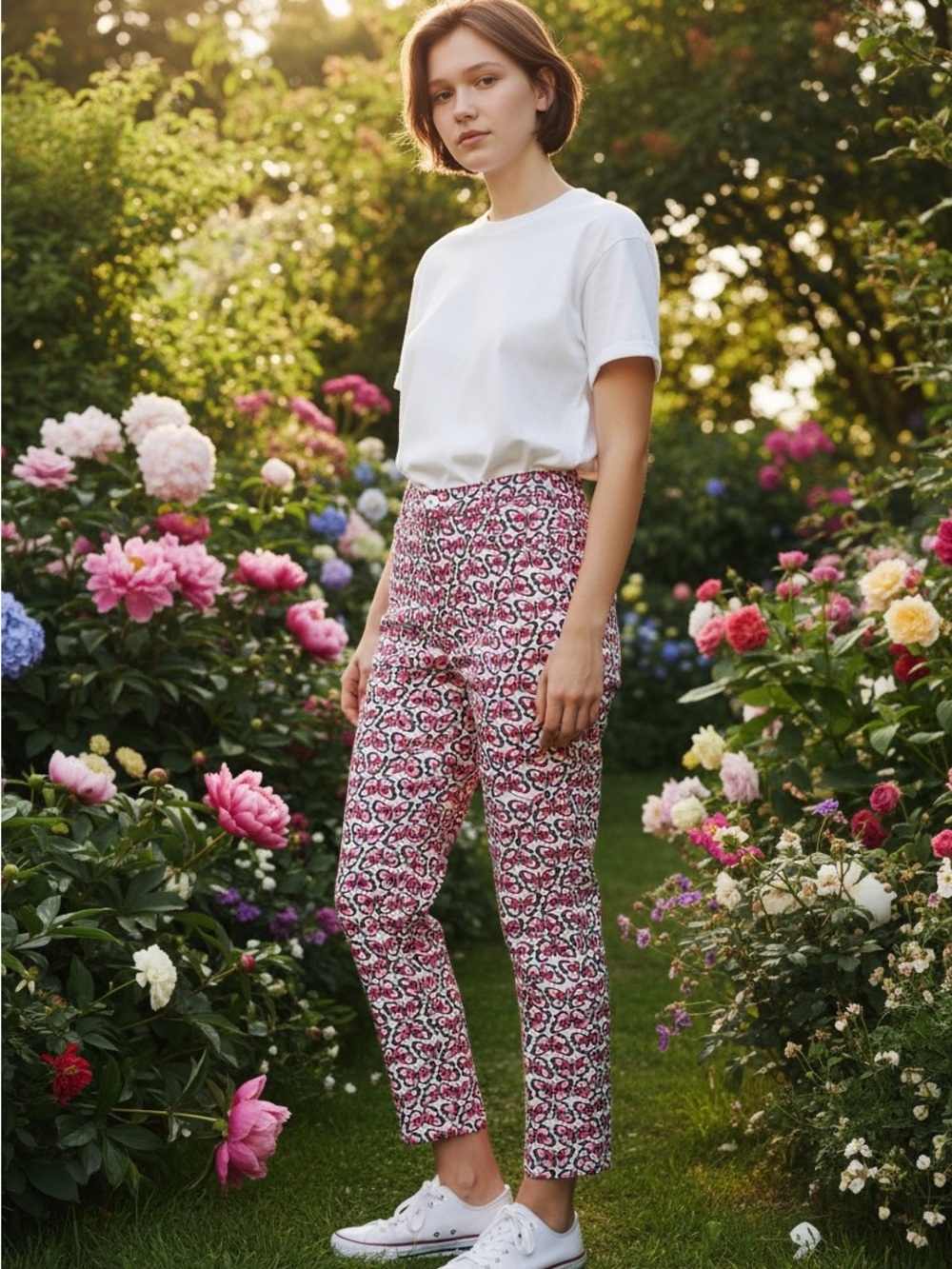 Vintage Talbots Pink Butterfly Pattern Capri Pants Size 8 Whimsical Cottagecore - Picture 1 of 13